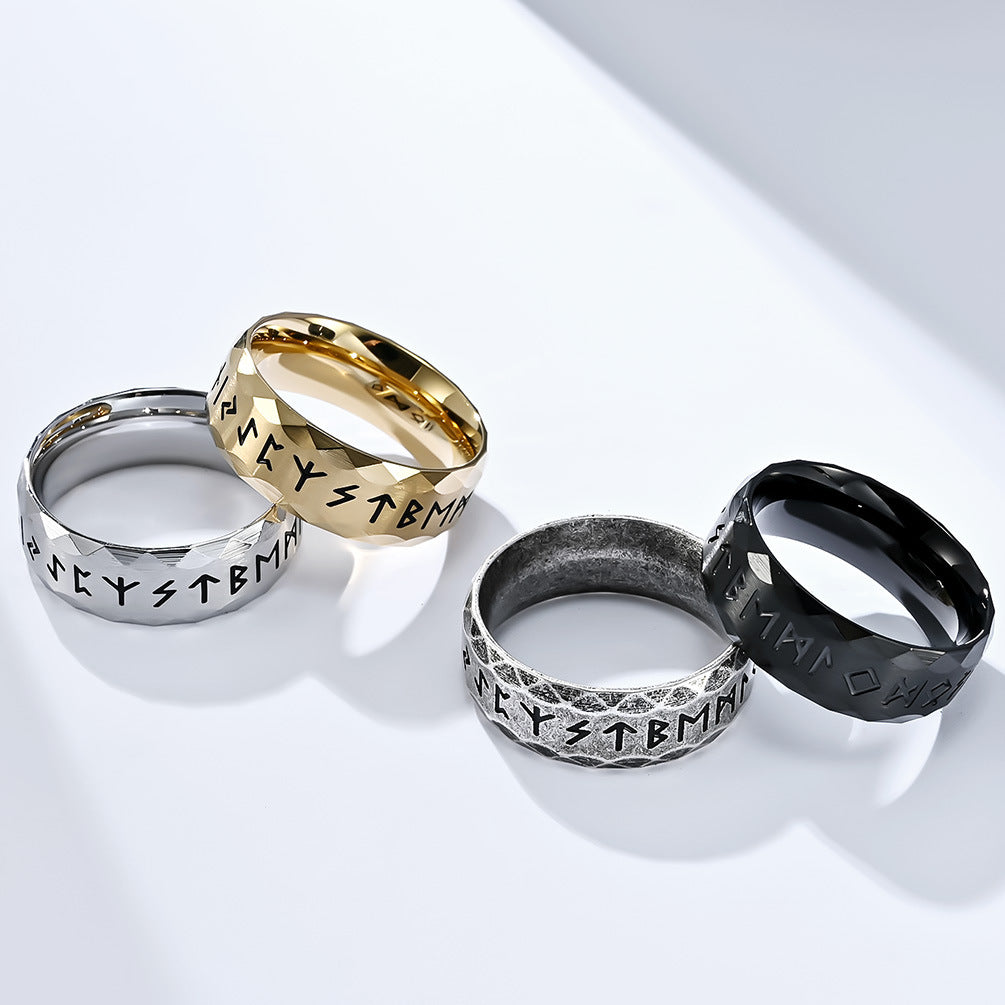 Mens Fashion Vintage Viking Text Titanium Ring