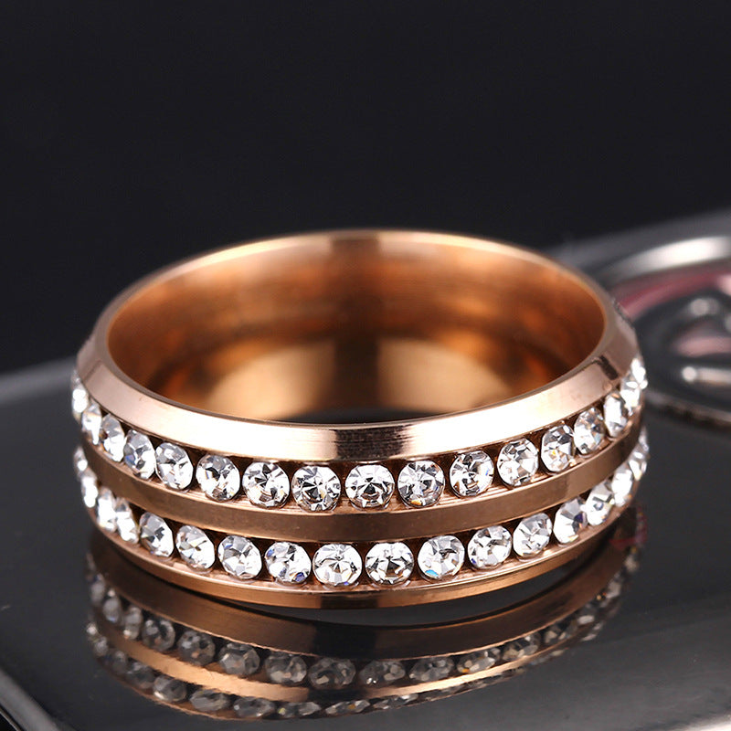 Diamond-Adorned Double Row Stainless Steel Titanium Ring