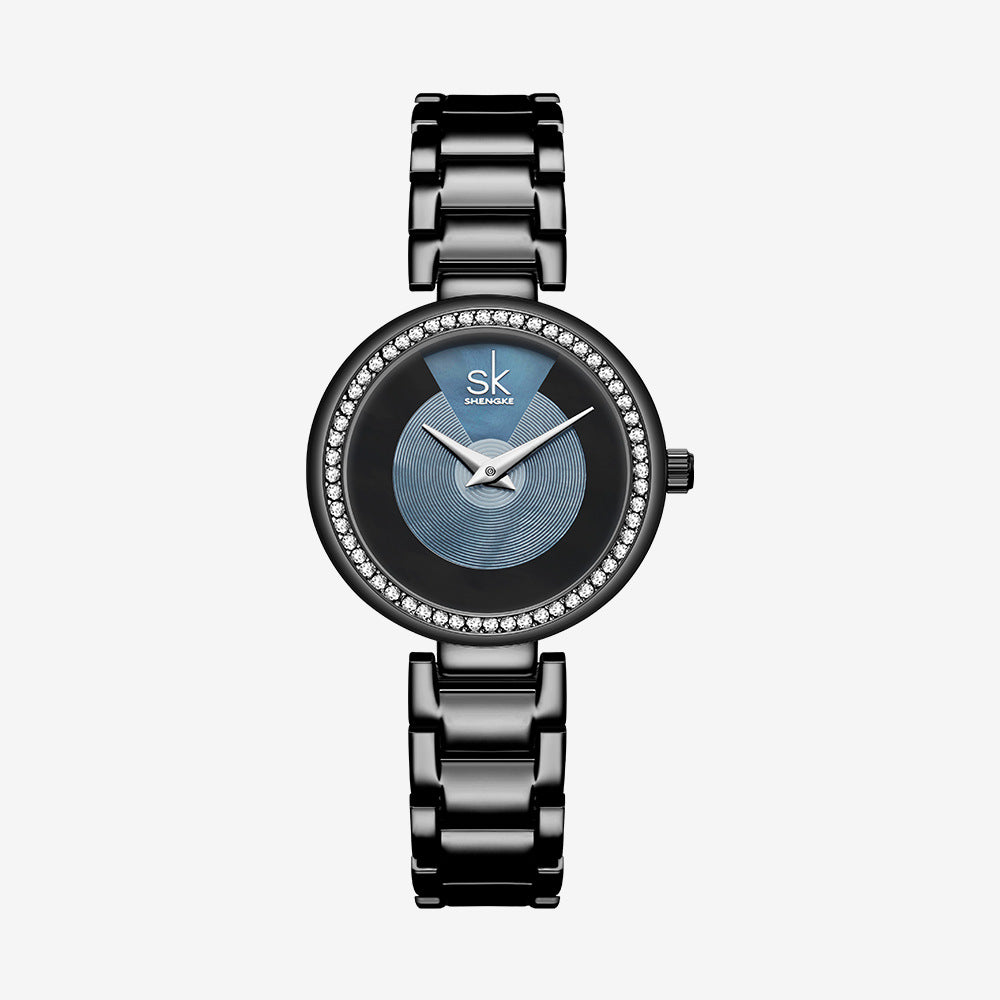 Quartz Women's Watch with Waterproof Steel Band and Diamond Accent