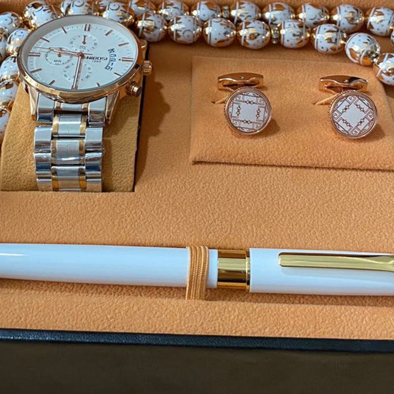 WatchGift Set Rosary, Waterproof Watch, Cufflinks, Pen, High-end Gift Box