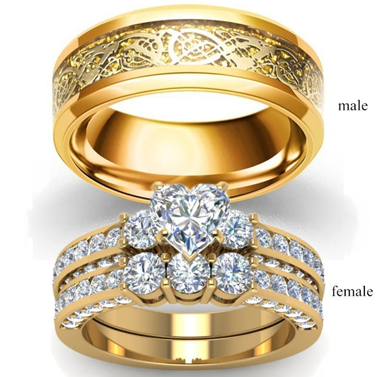 Zircon Gold Dragon Ring Set for Couples