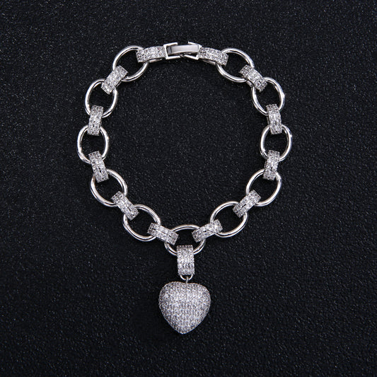 Gold Cubic Zirconia Heart Bracelet & Choker Set for Bridal