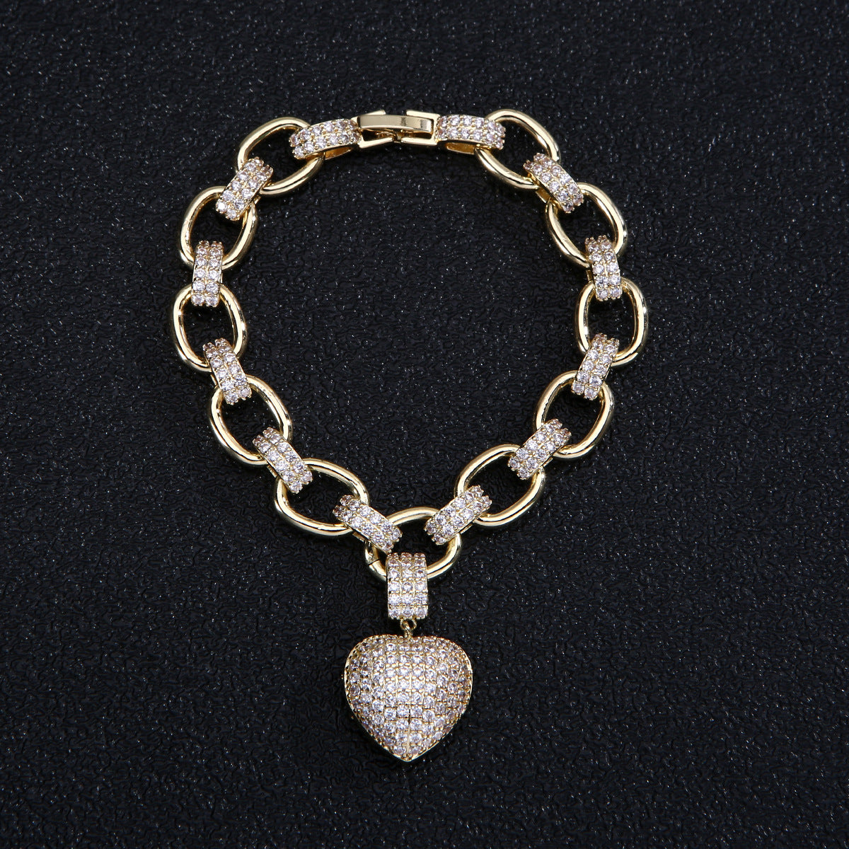Gold Cubic Zirconia Heart Bracelet & Choker Set for Bridal