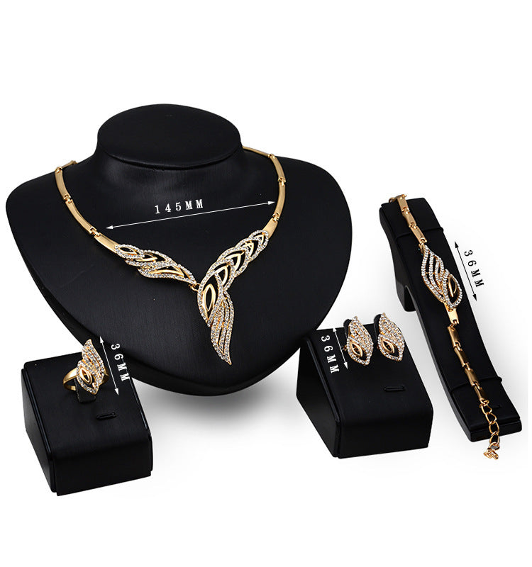Statement Bridal Jewelry Set: Necklace, Earrings, Ring, and Bracelet (Four-Piece Set) for Women's Fashion