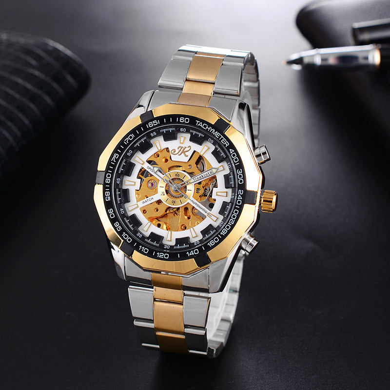 Fashionable High-End Hollow Mechanical Watch for Men with Steel Band