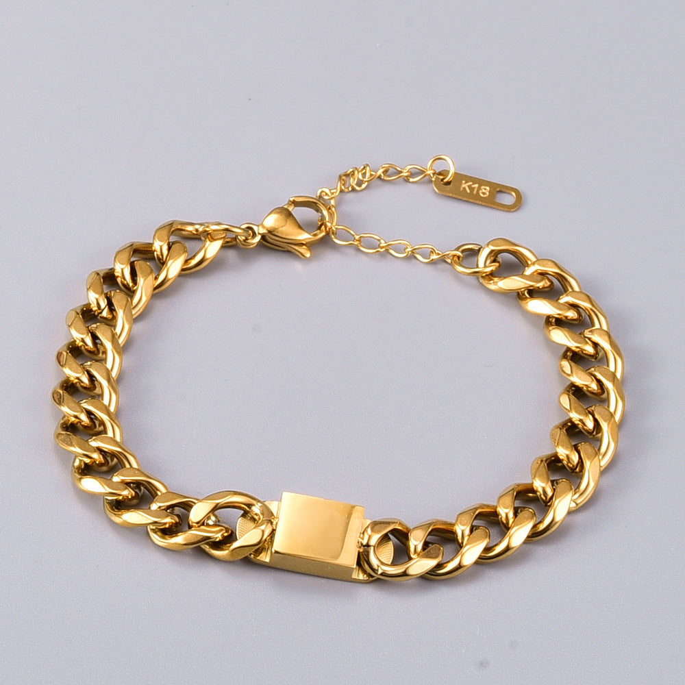 18K Gold Plated Rectangular Brand Thick Chain Bracelet