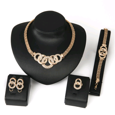 European and American Style 18K Plated Jewelry Set: Necklace, Earrings, Bracelet, and Ring (Four-Piece Set)
