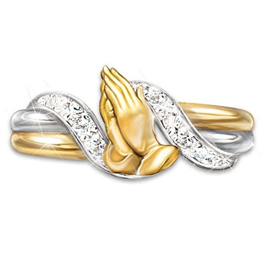 Prayer Hands Zircon Ring: 14K Gold Plated