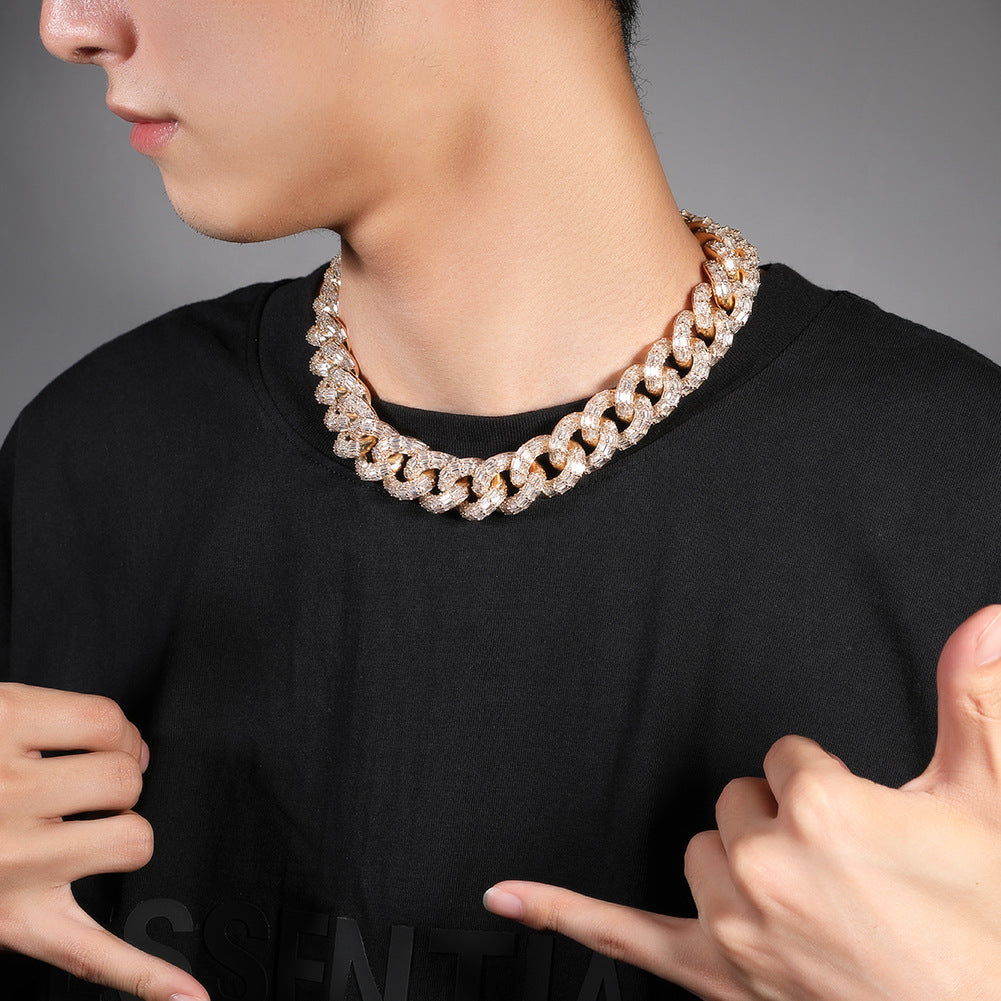 Mens Fashion Personalized Square Zirconium Cuban Bracelet Necklace