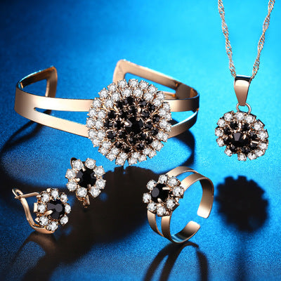 Flower-themed Four-Piece Set: Ring, Necklace, Earrings, and Bracelet