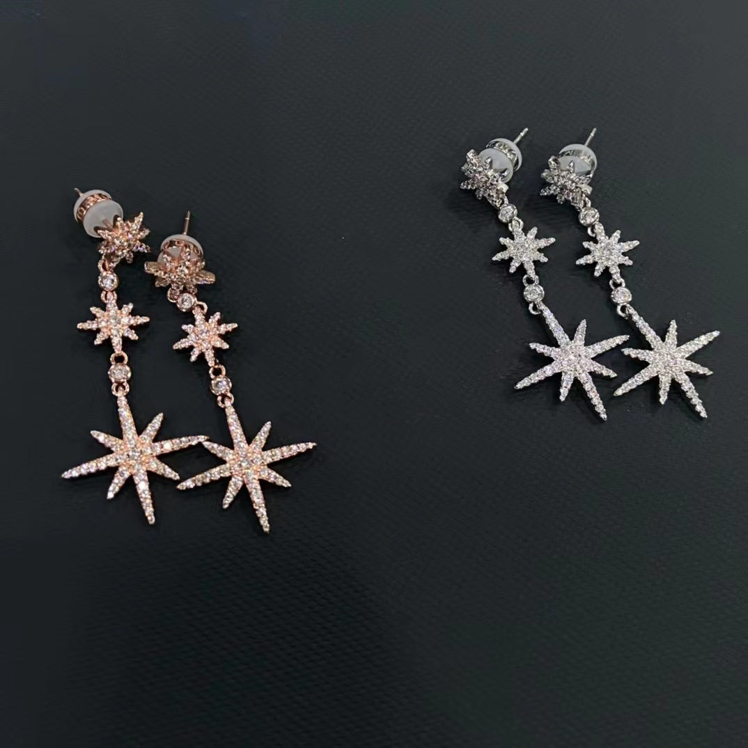 Sterling Silver Star Pendant Earrings with Six Points