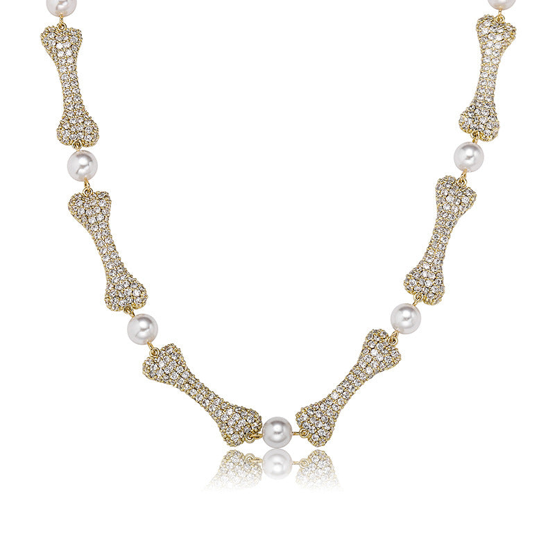 Personalized Trendy Full Zircon Bone Pearl Necklace