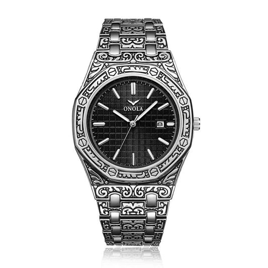 ONOLA vintage carved watch man waterproof Original steel band wristwatch fashion classic designer luxury brand golden mens watch