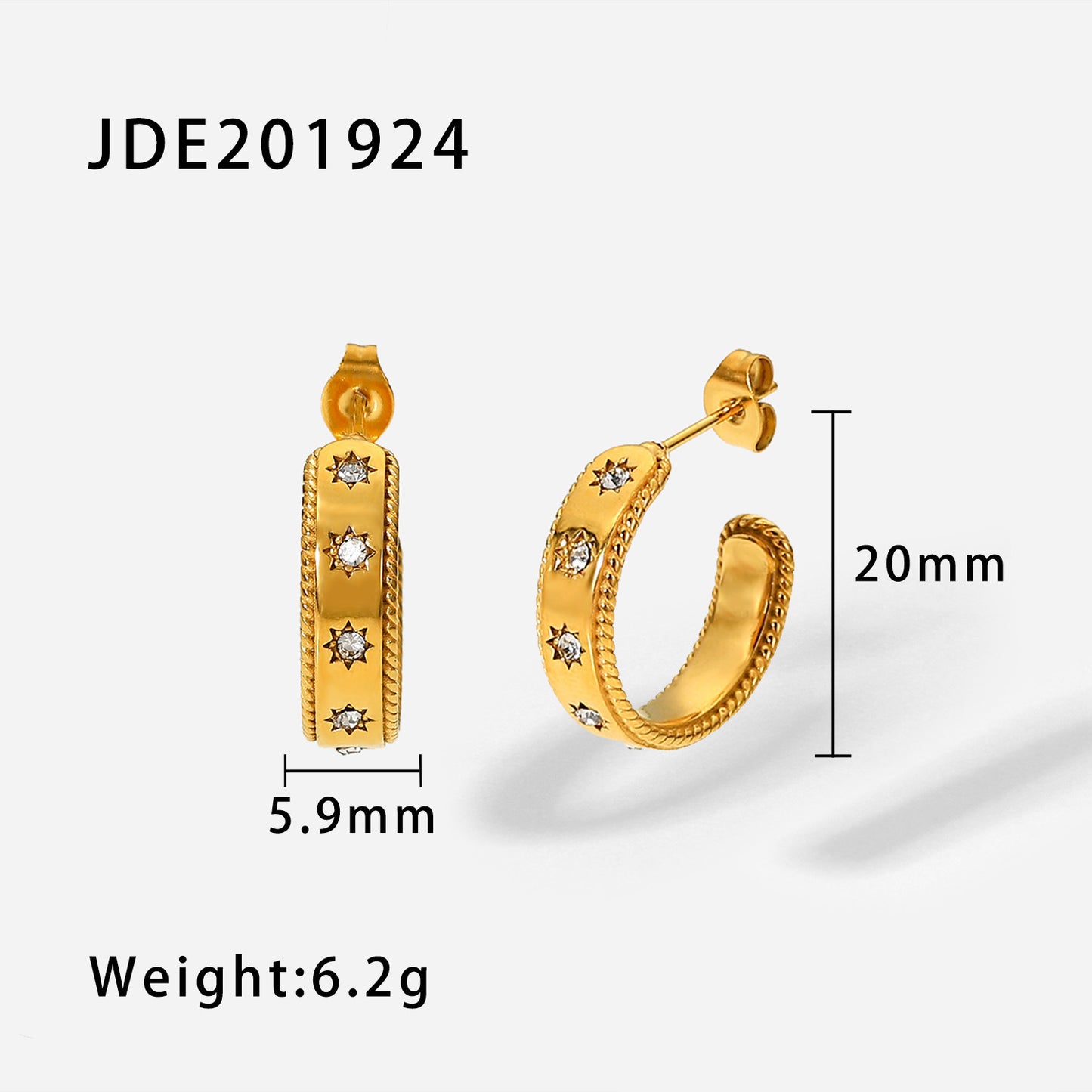 Fashionable 18K Gold Star Zirconia Earrings