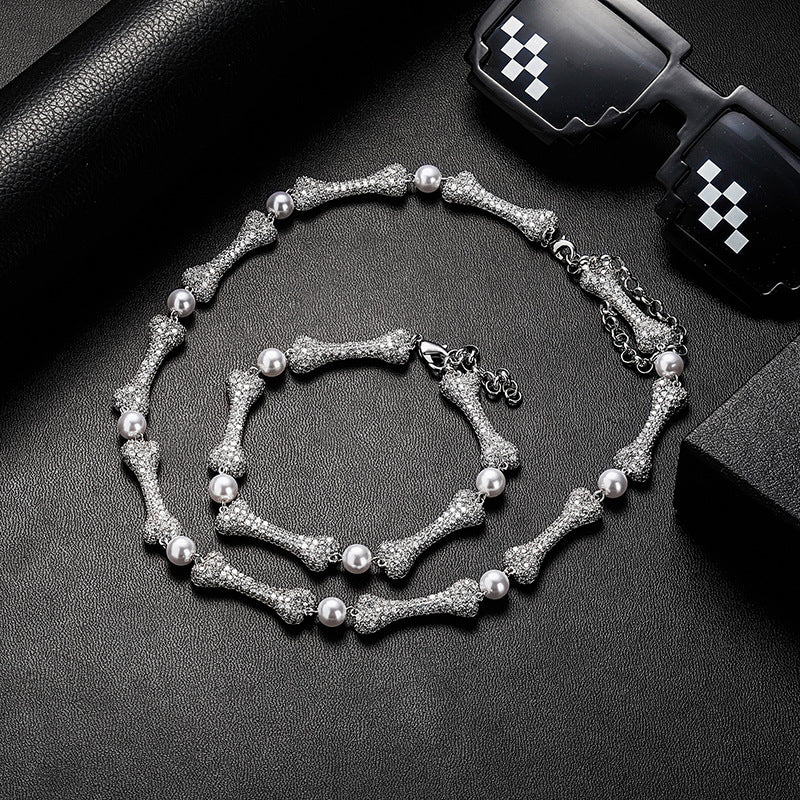 Personalized Trendy Full Zircon Bone Pearl Necklace