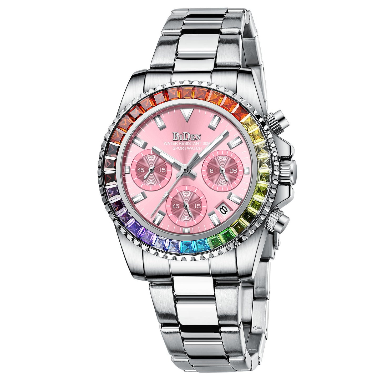 Trendy Business Ladies' Diamond Watch with Fashionable Steel Band and Colored Accents