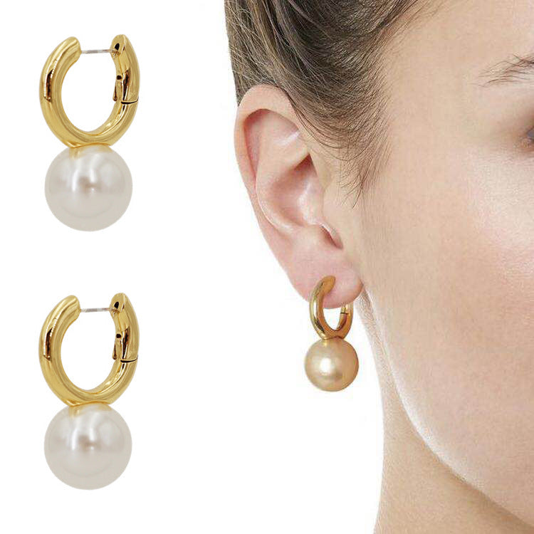 Large Brass Plated 18K Pearl Earrings