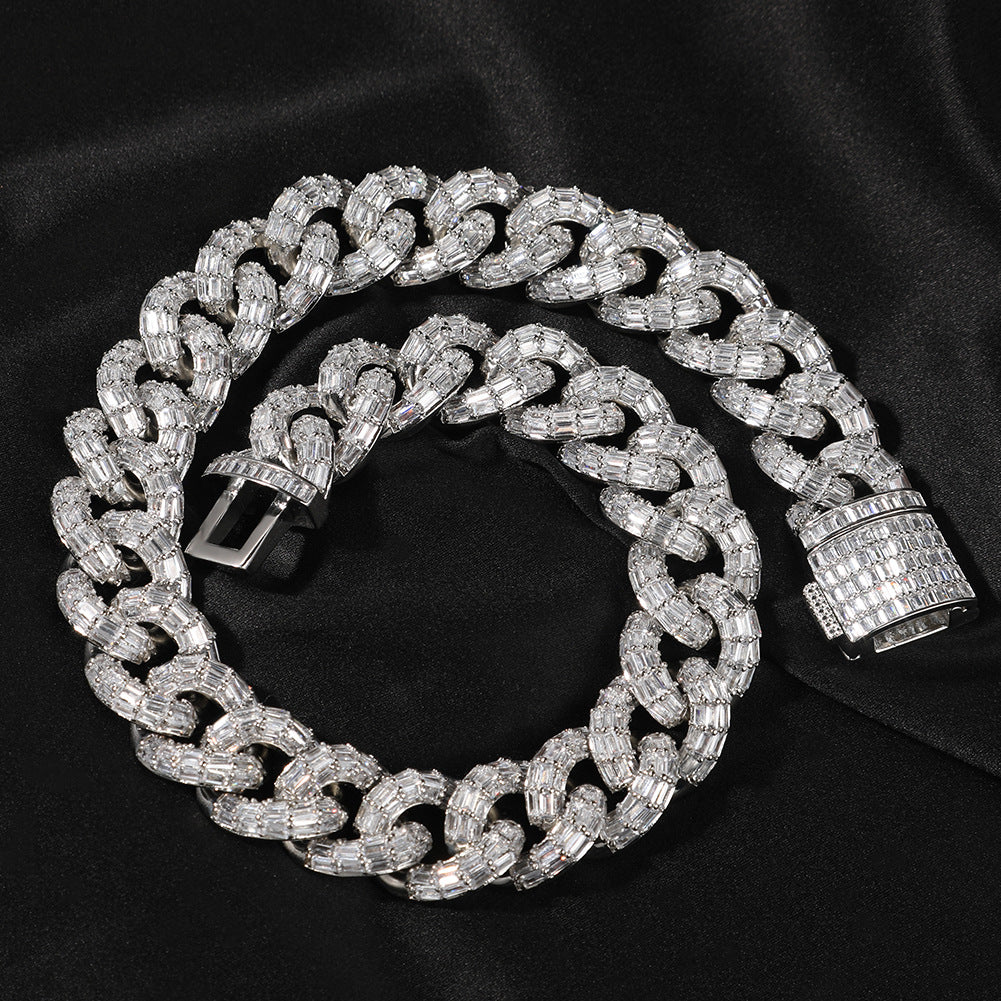 Mens Fashion Personalized Square Zirconium Cuban Bracelet Necklace
