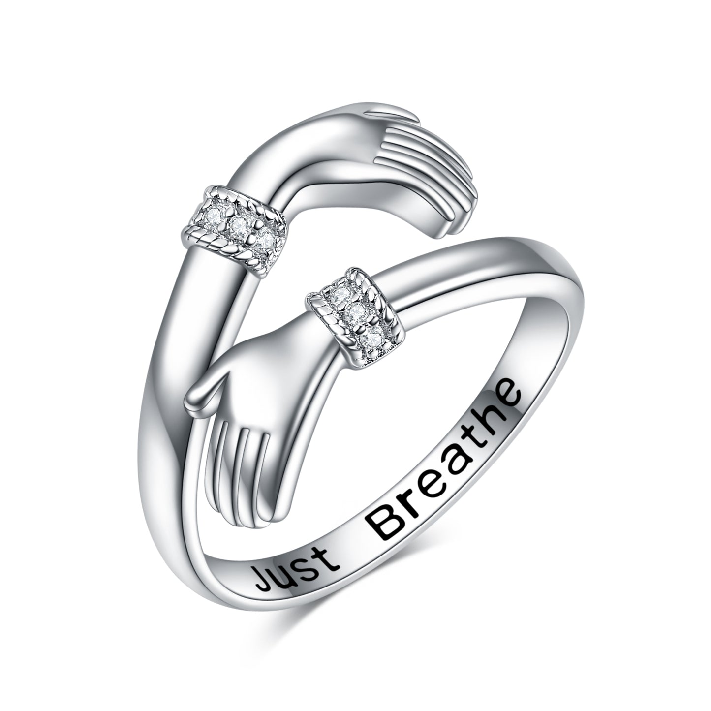 Sterling Silver 'Just Breathe' Adjustable Hug Ring for Women