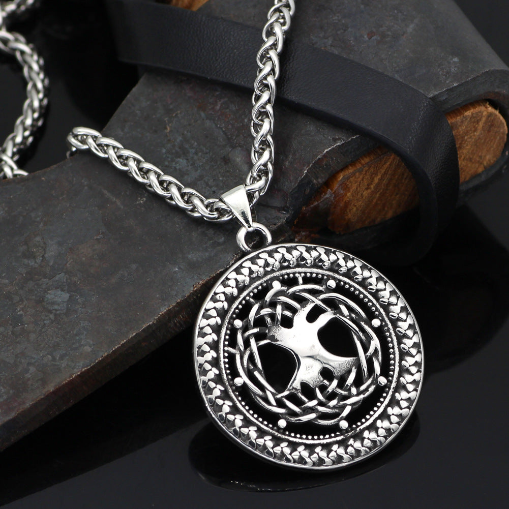 Mens Fashion Stainless Steel Hollow Viking Tree Of Life Necklace