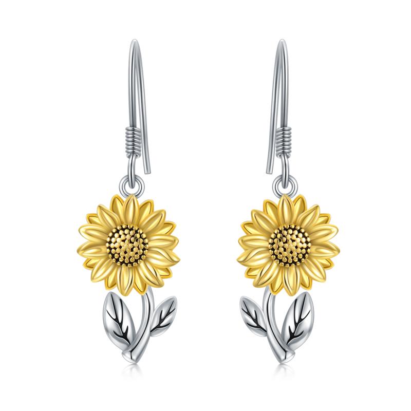 Sterling Silver Sunflower Dangle Earrings for Women, Girls, and Teens