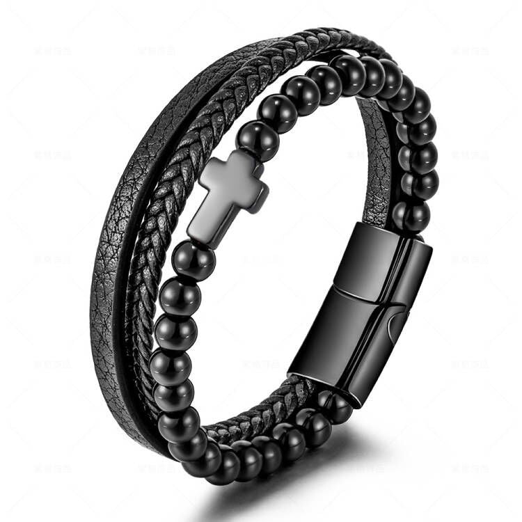 Cross Multi-layer Stainless Steel Men's Bracelet