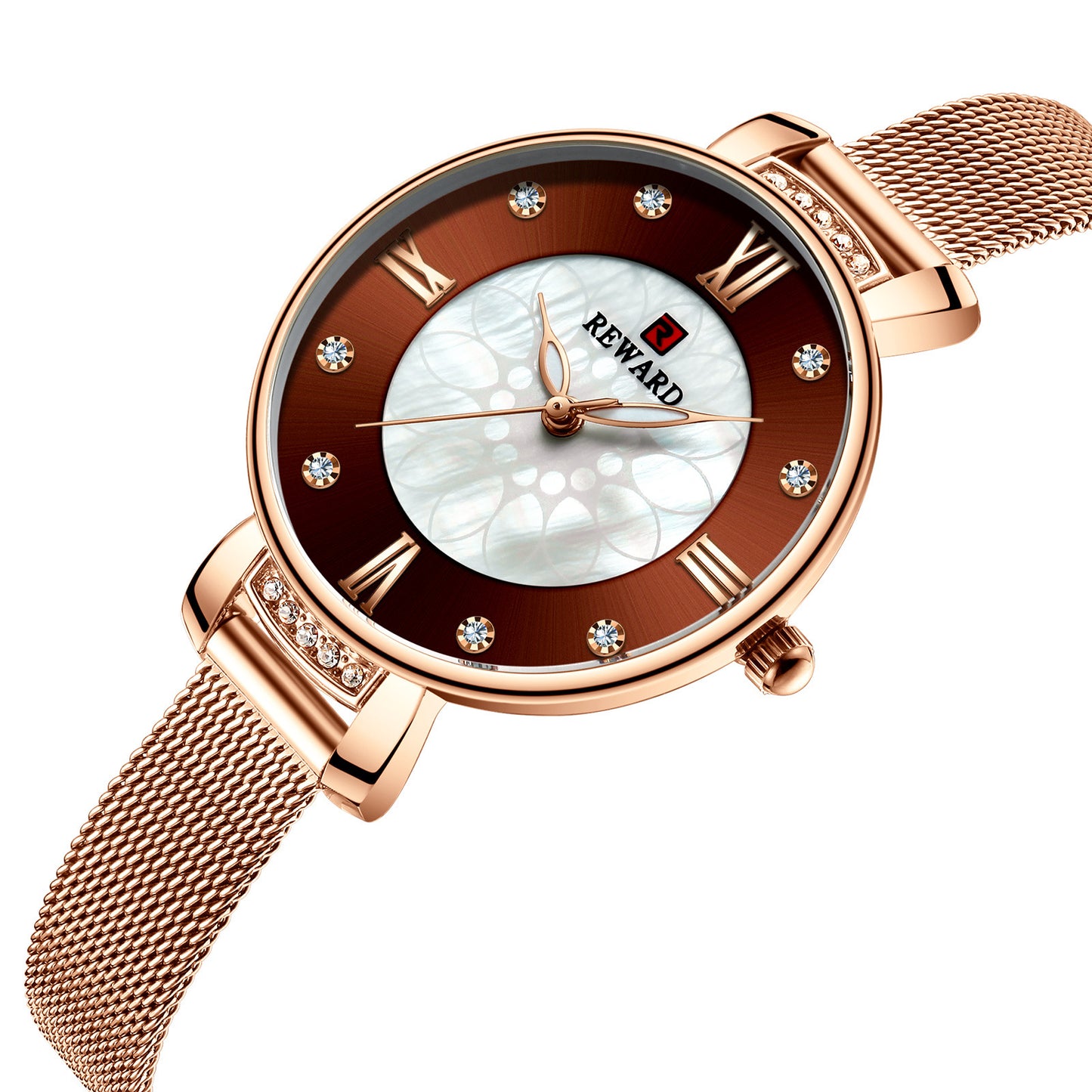 Elegant Milanese Mesh Strap Women's Watch with Shell and Diamond Accent