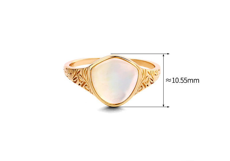 Women's Vintage Carved Shell and White Crystal Ring with Unique Personality