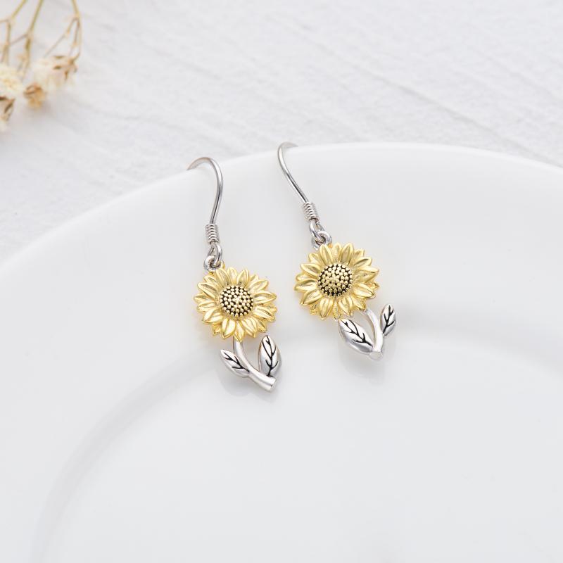 Sterling Silver Sunflower Dangle Earrings for Women, Girls, and Teens